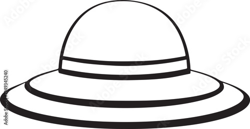 Hand Drawn Woman Hat Black and White Illustration in Minimal Line Art Style Design