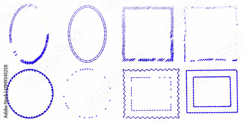 Hand drawn shapes including circles ovals rectangles and dashed lines