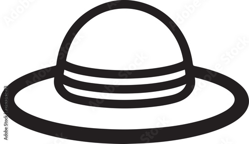 Hand Drawn Woman Hat Black and White Illustration in Minimal Line Art Style Design