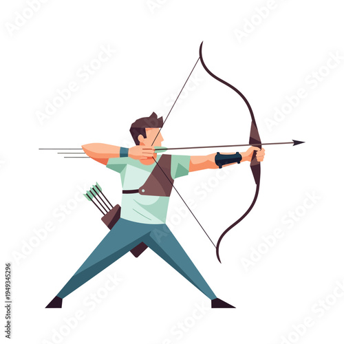 Archer Aiming Bow and Arrow, Sports Competition, Target Practice, Male Athlete