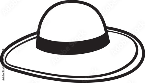 Hand Drawn Woman Hat Black and White Illustration in Minimal Line Art Style Design