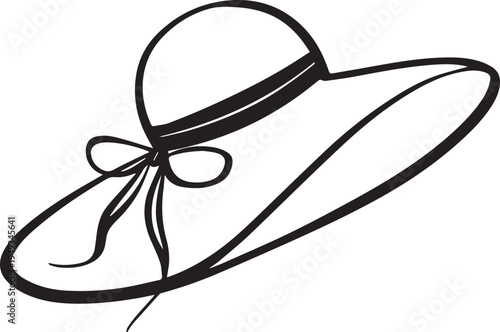 Hand Drawn Woman Hat Black and White Illustration in Minimal Line Art Style Design