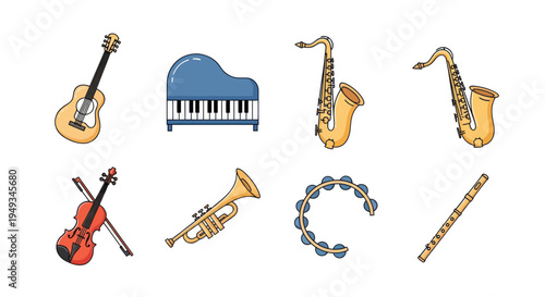 Cartoon musical instruments set