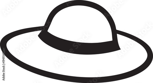 Hand Drawn Woman Hat Black and White Illustration in Minimal Line Art Style Design