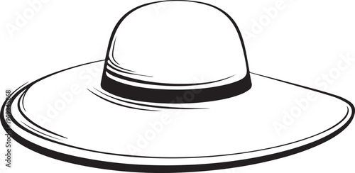 Hand Drawn Woman Hat Black and White Illustration in Minimal Line Art Style Design