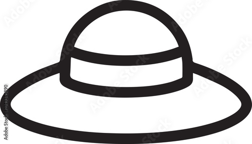Hand Drawn Woman Hat Black and White Illustration in Minimal Line Art Style Design