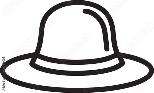 Hand Drawn Woman Hat Black and White Illustration in Minimal Line Art Style Design