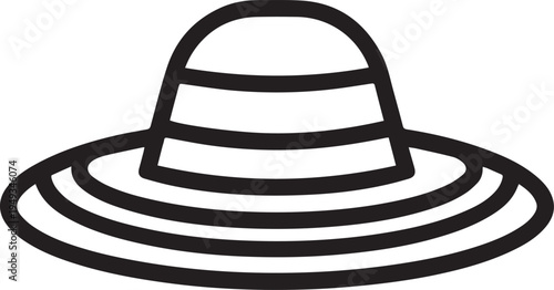 Hand Drawn Woman Hat Black and White Illustration in Minimal Line Art Style Design
