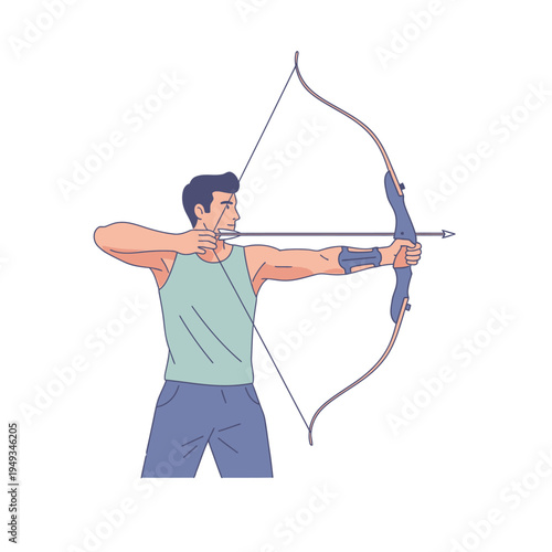 Man Aiming Bow and Arrow, Archery Sport, Athlete Focused