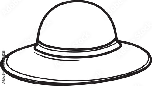 Hand Drawn Woman Hat Black and White Illustration in Minimal Line Art Style Design