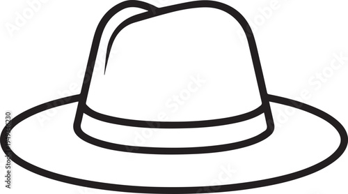 Hand Drawn Woman Hat Black and White Illustration in Minimal Line Art Style Design