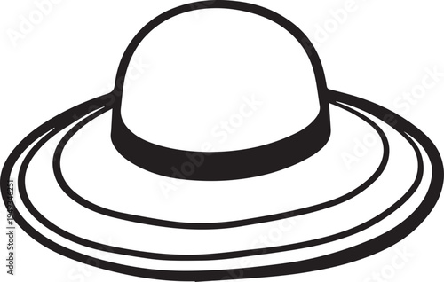 Hand Drawn Woman Hat Black and White Illustration in Minimal Line Art Style Design