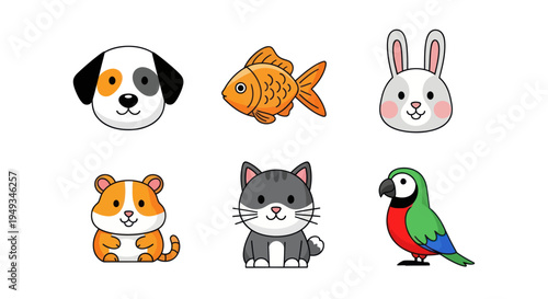 Cartoon pet animals collection on white