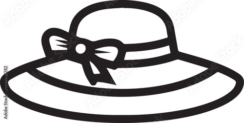 Hand Drawn Woman Hat Black and White Illustration in Minimal Line Art Style Design