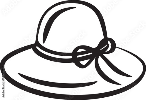 Hand Drawn Woman Hat Black and White Illustration in Minimal Line Art Style Design