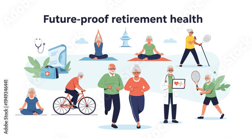 Healthy & Active Retirement Lifestyle for Seniors: Exercise, Yoga, Cycling, Running, and Medical Care for Future Well-being