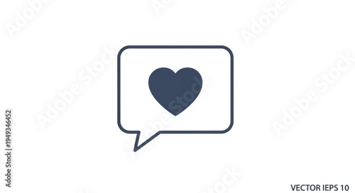Speech bubble with a dark blue heart icon inside.