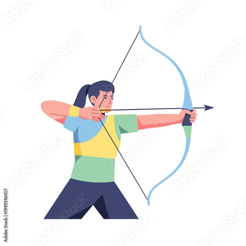 Archer aiming bow and arrow, focus and precision in sport illustration