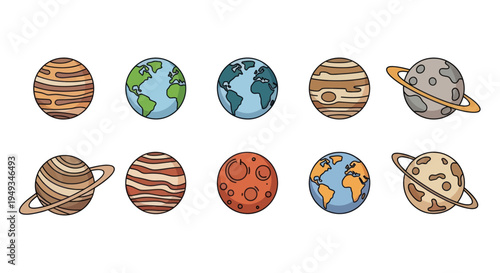 Cartoon planets illustration on white
