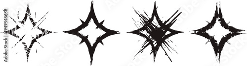 shiny sparkle star shapes set with different textures and grunge four decorative radiant shine elements