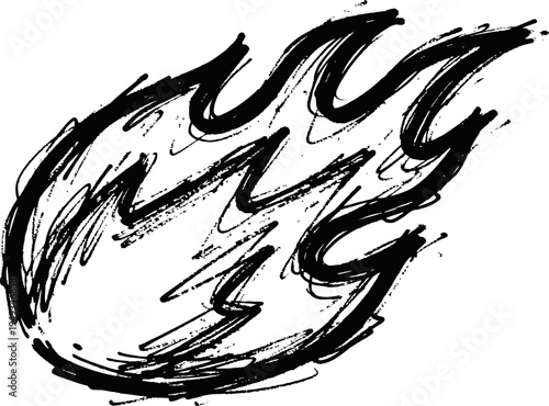Black flame sketch illustration hand drawn fire element with dynamic motion and jagged edges