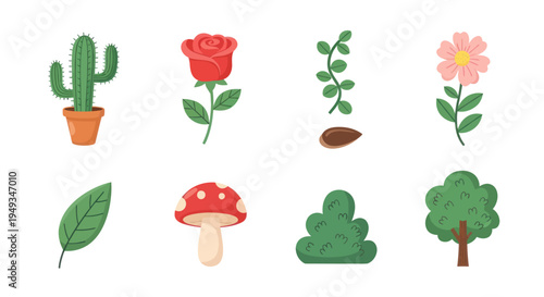 Cartoon plants and flowers collection