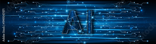 Digital technology of the future. AI icon or artificial intelligence symbol. Future advanced artificial intelligence technology circuit board concept
