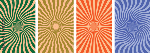 Vibrant colorful optical illusion patterns on four vertical panels