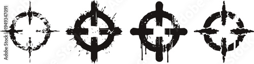 grunge target crosshair set four distressed circular aiming reticles with rough textured edges