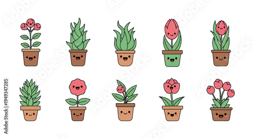 Cartoon plants in pots illustration