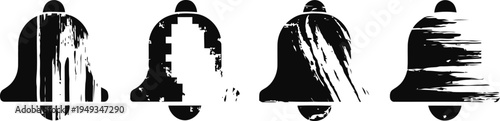 glitch bell icons with pixel and distortion effects, digital alarm notification symbols