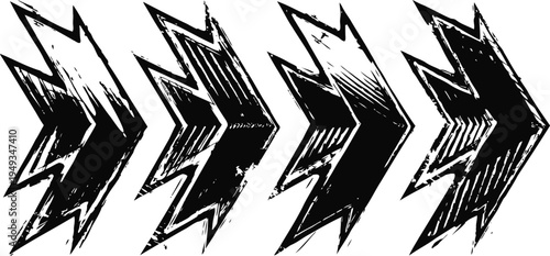black grunge arrows pointing right in a distressed vintage design set
