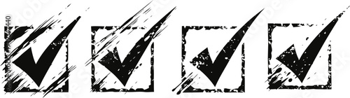 grunge check marks set in square boxes with distressed texture and black ink strokes