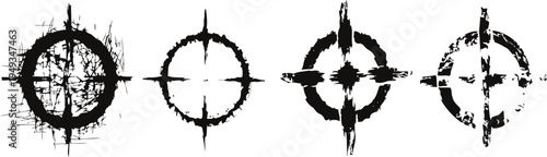 set of black grunge crosshair targets with distressed designs for aiming and marksmanship