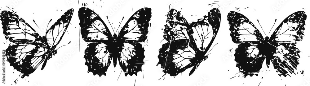 Obraz premium grunge butterfly silhouettes with distressed and splatter texture design