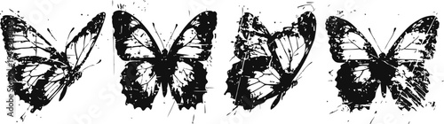 grunge butterfly silhouettes with distressed and splatter texture design