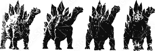 stegosaurus dinosaur silhouette set with distinctive back plates and tail spikes in four poses