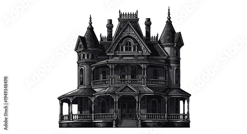 Gothic Victorian Mansion Ornate Architecture Detailed Illustration