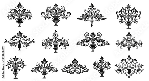 Ornate Vintage Floral Vase Set Ornate Black and White Floral Vase Decorations