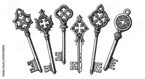 Vintage Victorian Gothic Keys Ornate Antique Keys with Intricate Designs