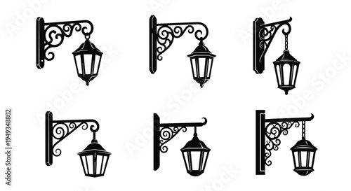 Vintage Lanterns Decorative Metal Brackets Black Silhouette Collection