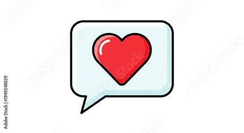 Red Heart Icon in a Speech Bubble Communication Symbol.