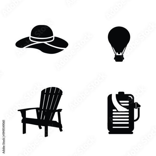 Summer and outdoor in black silhouettes hot air balloon chair gas can