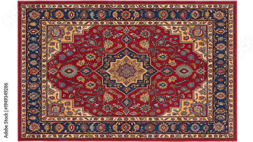 Traditional Persian Rug with Ornamental Floral Pattern Isolated on White