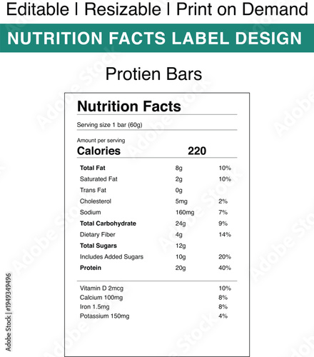 Nutrition facts label design for protein bar