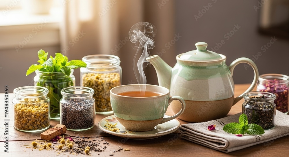 Fototapeta premium Tea Time with Herbs and Spices.
