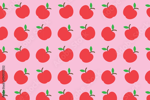 Red apple pattern on pink background . Apple fruit background . Vector illustration