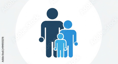 Stylized illustration of a family unit with three members.