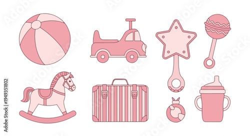 Assortment of Charming Pink Baby Items Toys and Essential Accessories for Babies