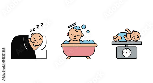 Cute Babies Engaged in Daily Routine Activities Like Sleeping Bathing and Getting Weighed